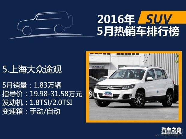 2016年5月国内热销SUV轿车MPV排行榜