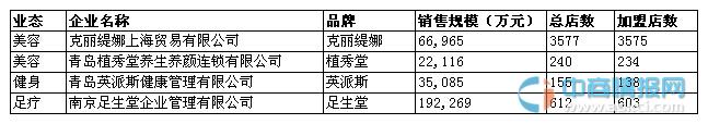 2014中国特许连锁100强名单（美容休闲健身行业）
